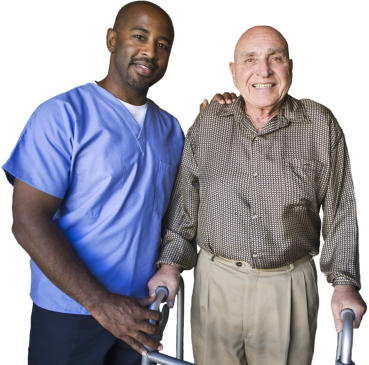 caregiver and senior smiling